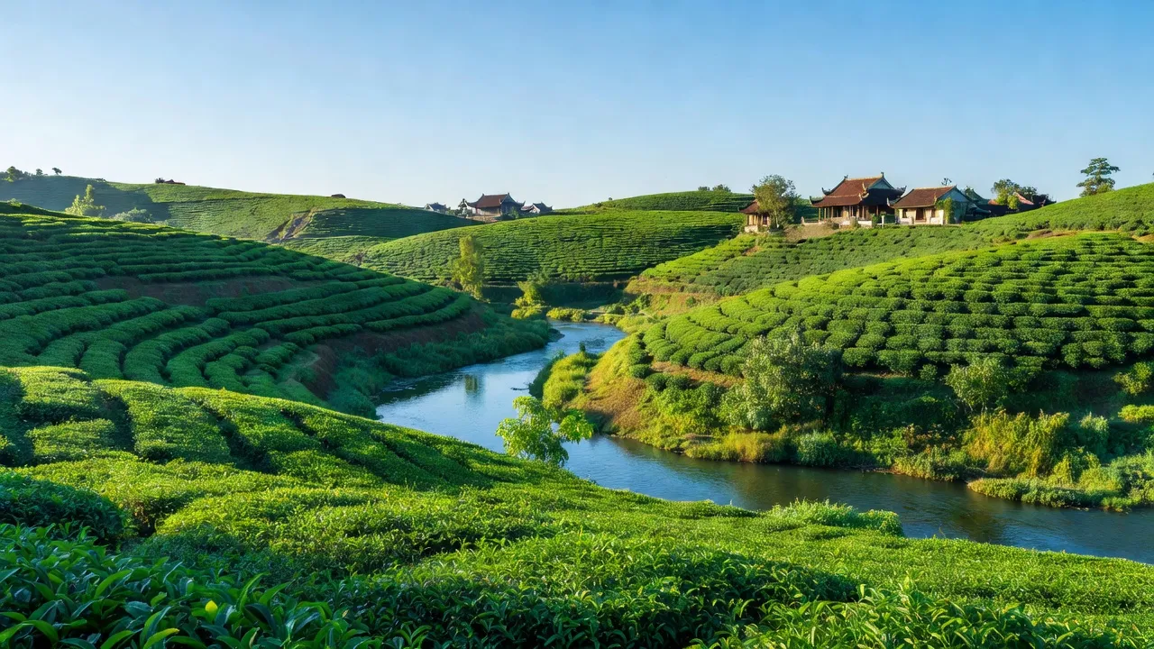 Phong cảnh huyện Thanh Thủy, tỉnh Phú Thọ với đồi chè xanh và sông suối xinh đẹp