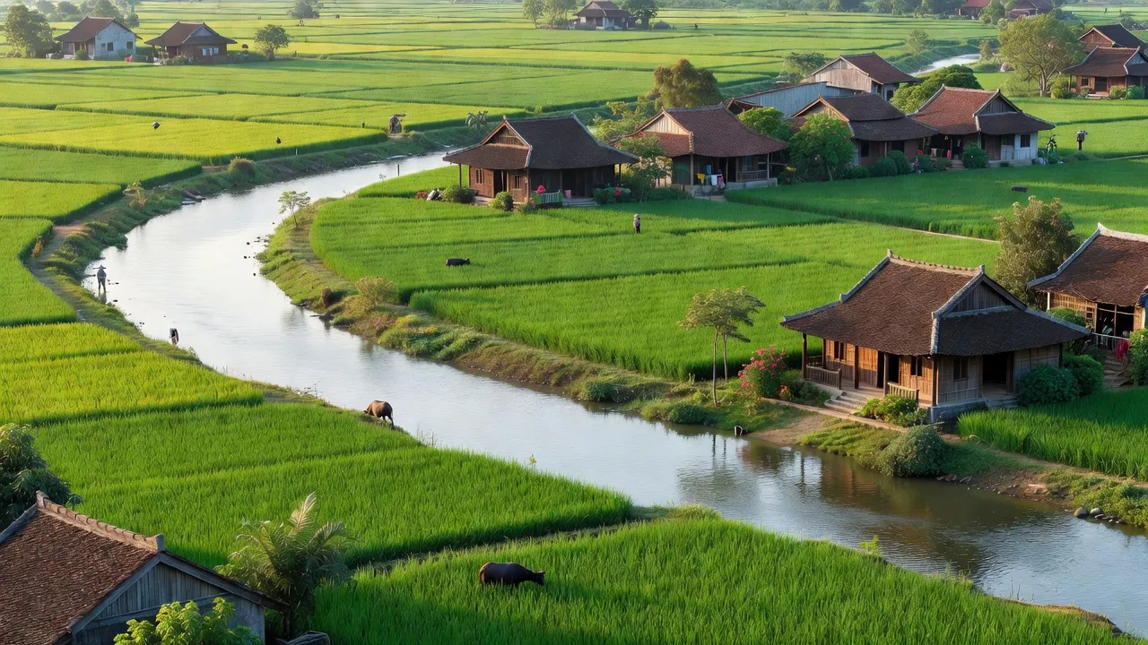 Xã Hùng Lô, Việt Trì, Phú Thọ, cánh đồng xanh, sông Lô, kiến trúc nông thôn truyền thống.