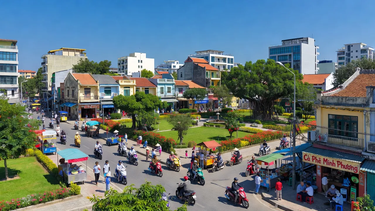 Quang cảnh nhộn nhịp của Phường Minh Phương, Thành phố Việt Trì, Tỉnh Phú Thọ, với kiến trúc và không gian xanh.