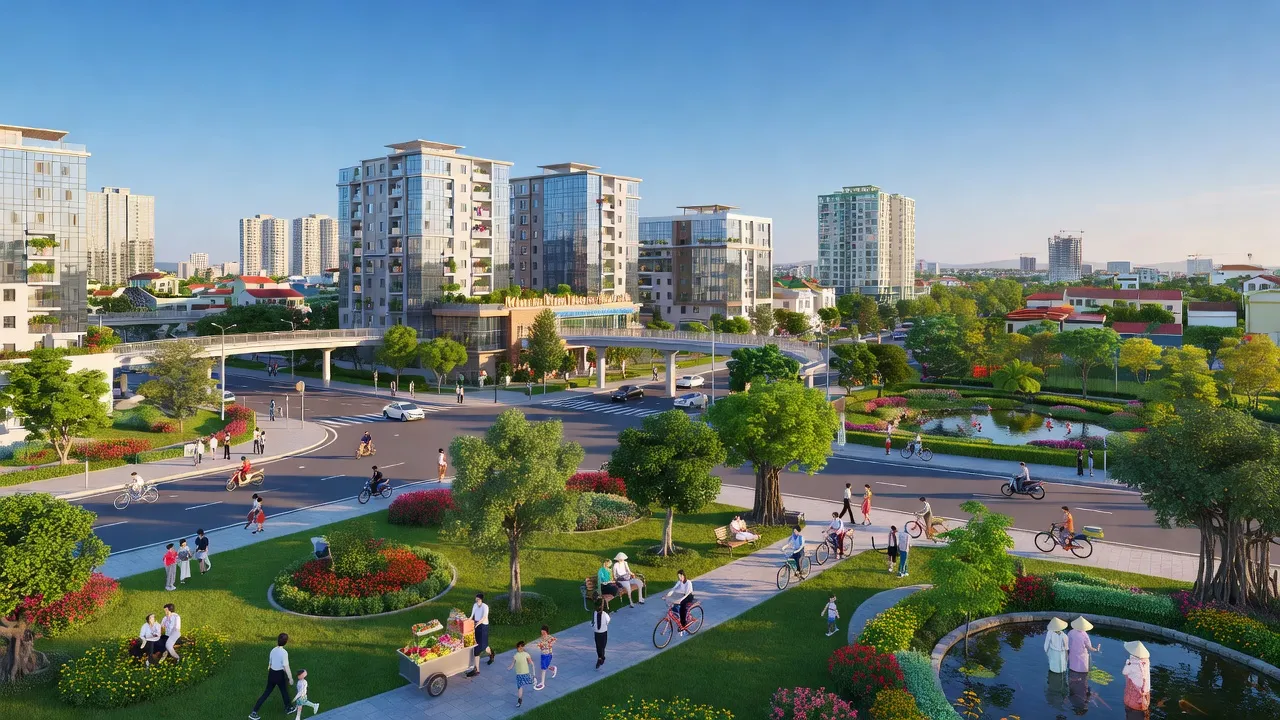 Khung cảnh phường Nông Trang, thành phố Việt Trì, tỉnh Phú Thọ với cơ sở hạ tầng hiện đại và cảnh quan xanh.
