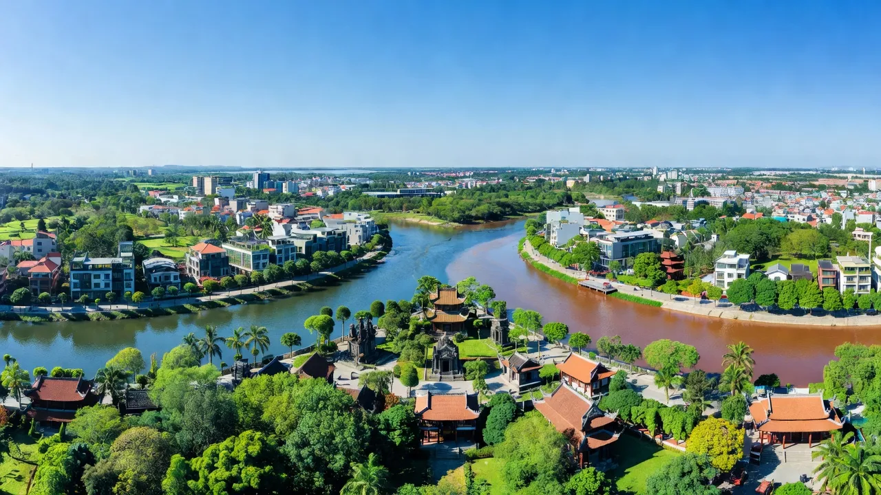 Khung cảnh phường Thanh Miếu, Việt Trì, với sông Lô và các công trình đô thị hiện đại.