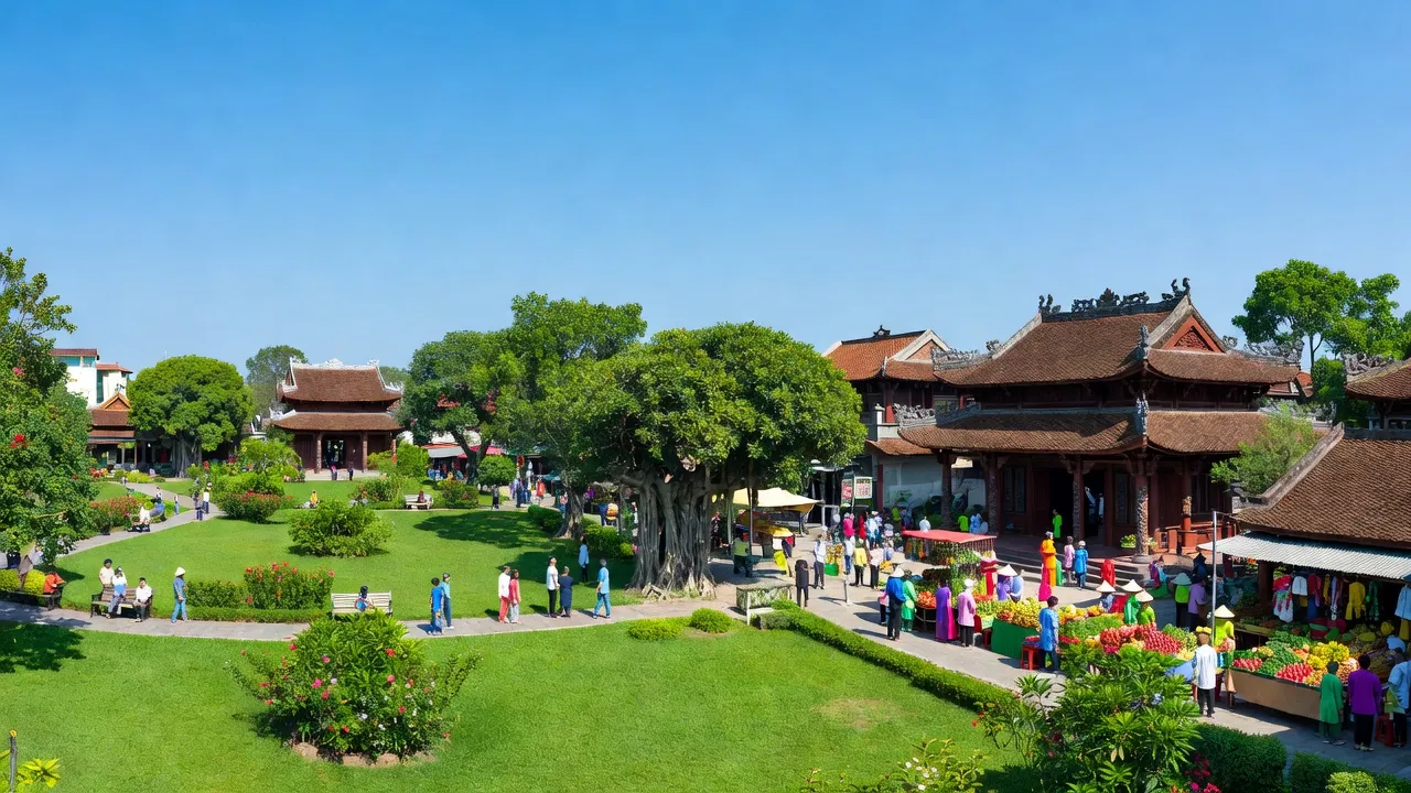Phường Vân Phú, Thành phố Việt Trì, Tỉnh Phú Thọ với kiến trúc truyền thống và không gian xanh.