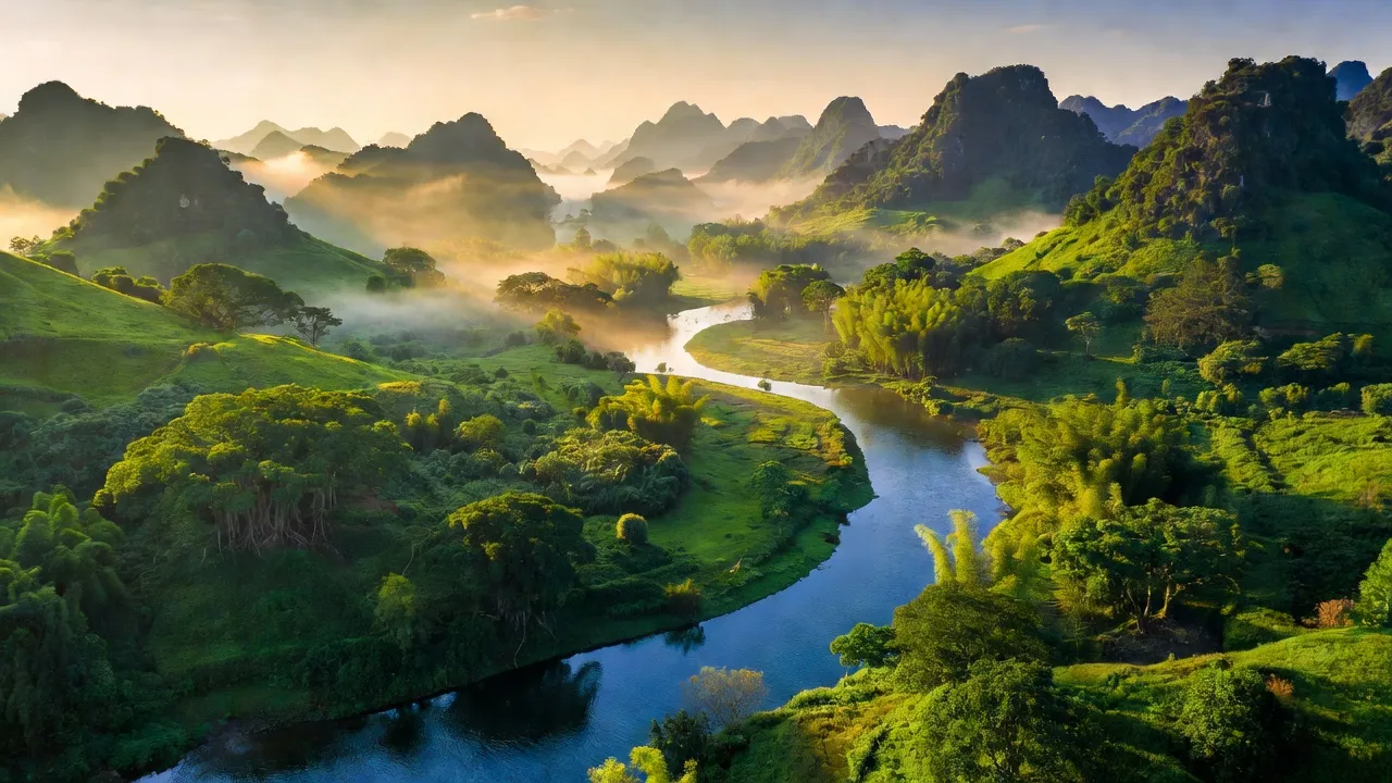Cảnh đẹp huyện Yên Lập, tỉnh Phú Thọ với núi đồi xanh tươi và sông ngòi uốn lượn.