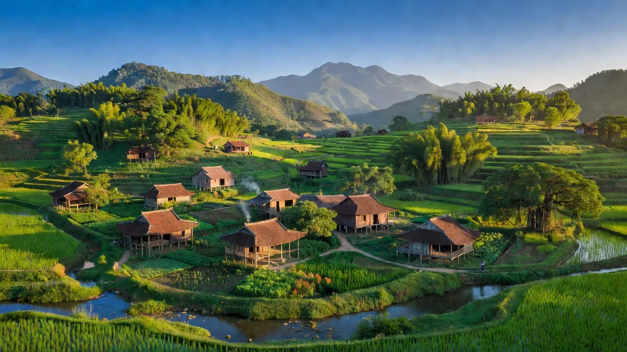 Khung cảnh yên bình xã Lương Sơn, huyện Yên Lập, Phú Thọ với núi non xanh tươi và làng mạc.