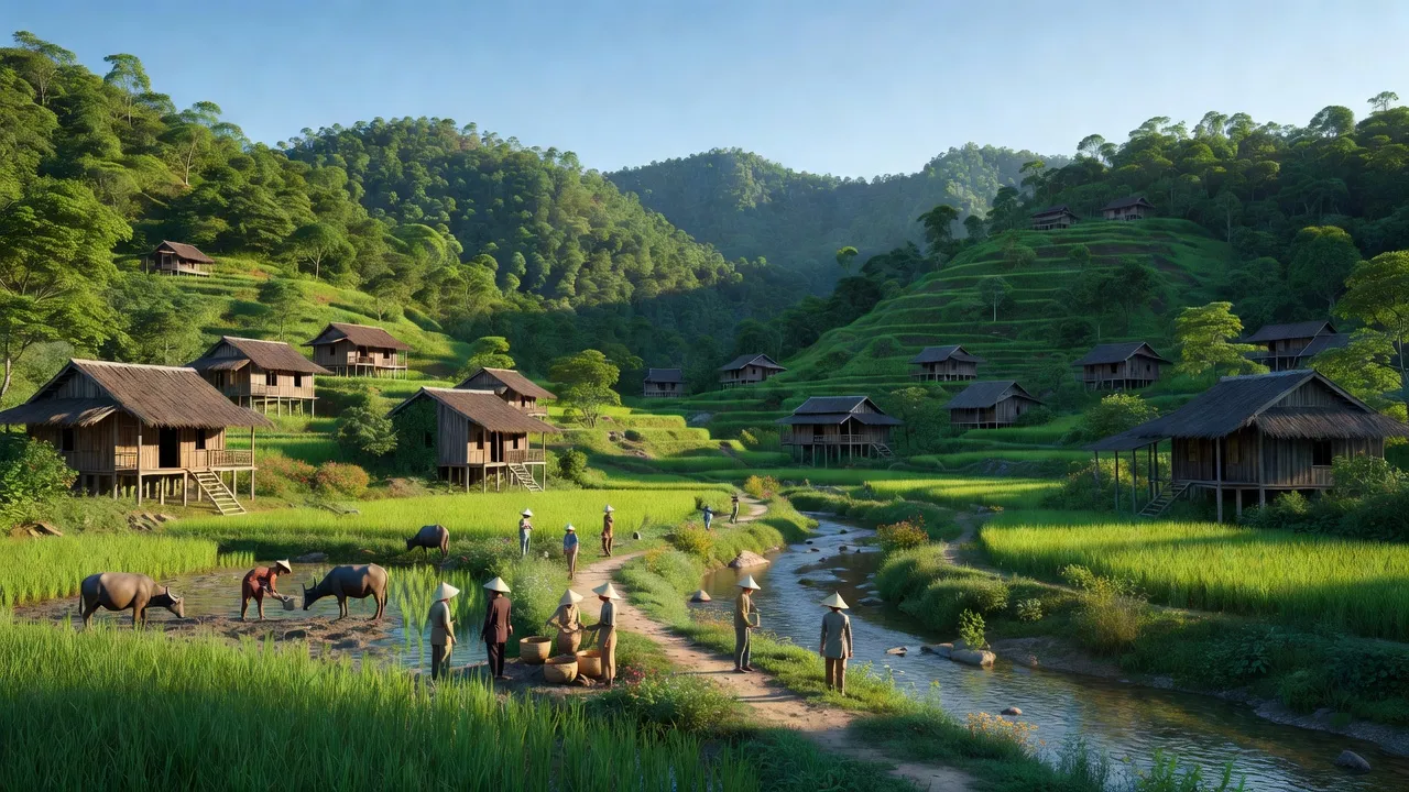 Khung cảnh yên bình xã Lương Sơn, huyện Yên Lập, tỉnh Phú Thọ với núi non xanh tươi.