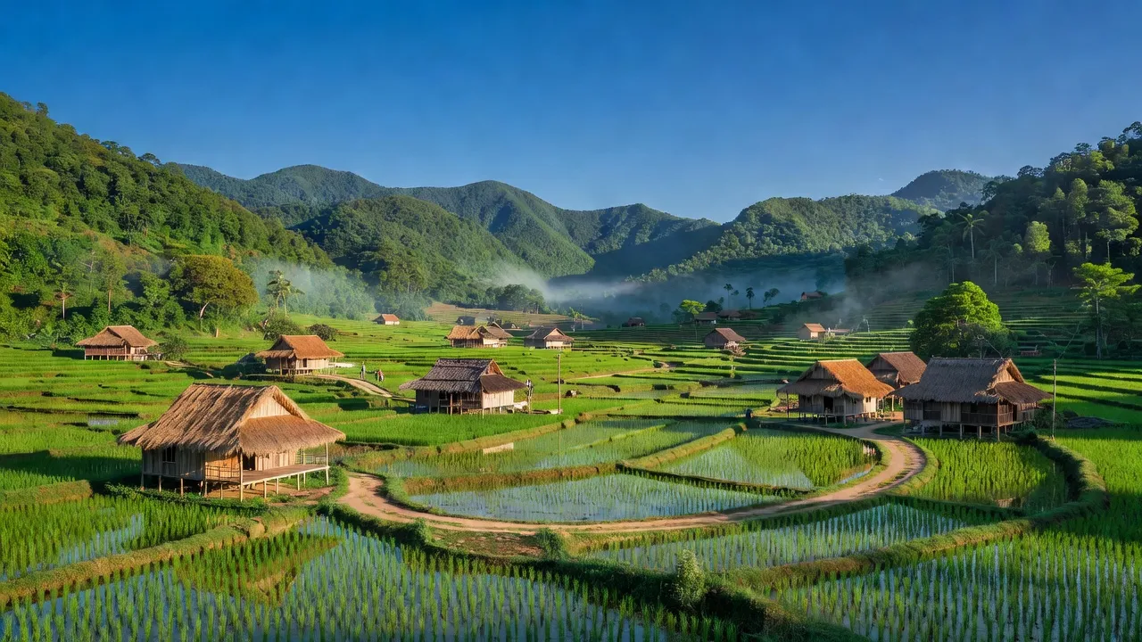 Ngọc Lập village in Yên Lập, Phú Thọ with mountains, traditional houses, and rice fields.