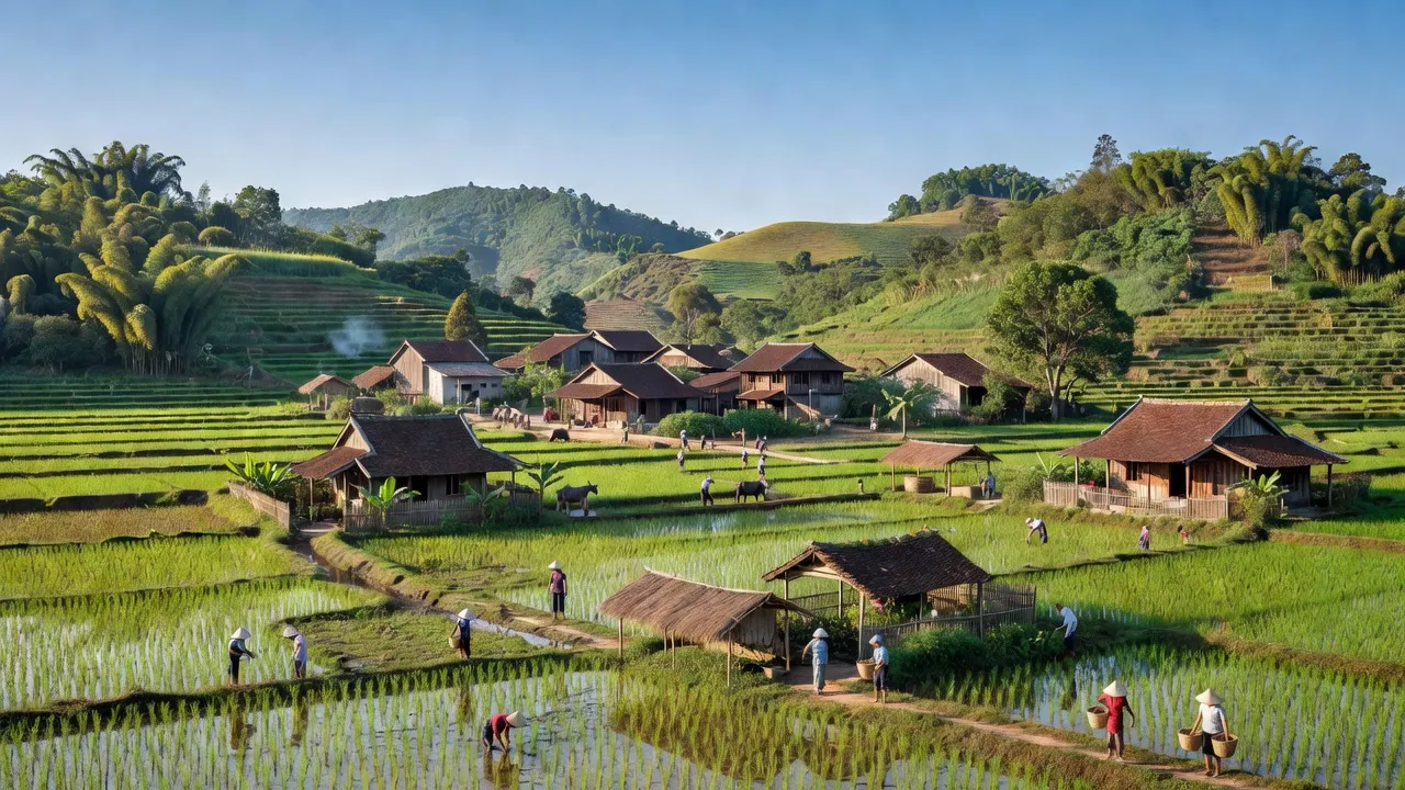 Xuân Viên village in Yên Lập, Phú Thọ, with lush rice fields and traditional houses.