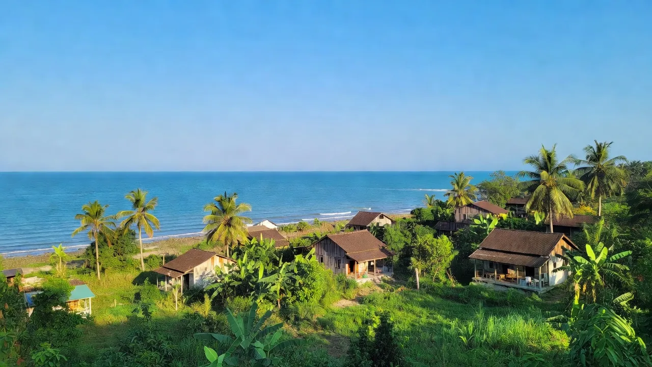 Khung cảnh ven biển xã Hòa Xuân Đông, Thị xã Đông Hòa, tỉnh Phú Yên với cây cối xanh tươi.
