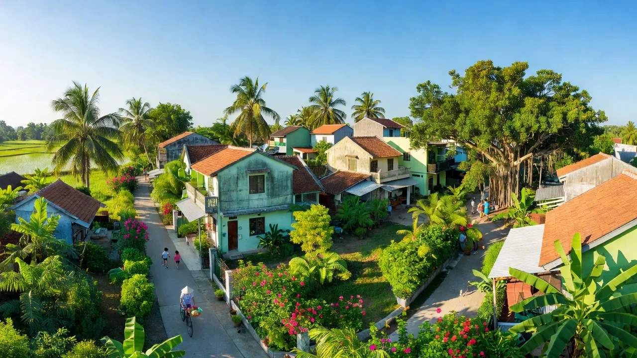 Khung cảnh Phường Hòa Xuân Tây, Thị xã Đông Hòa với thiên nhiên xanh tươi và kiến trúc địa phương.