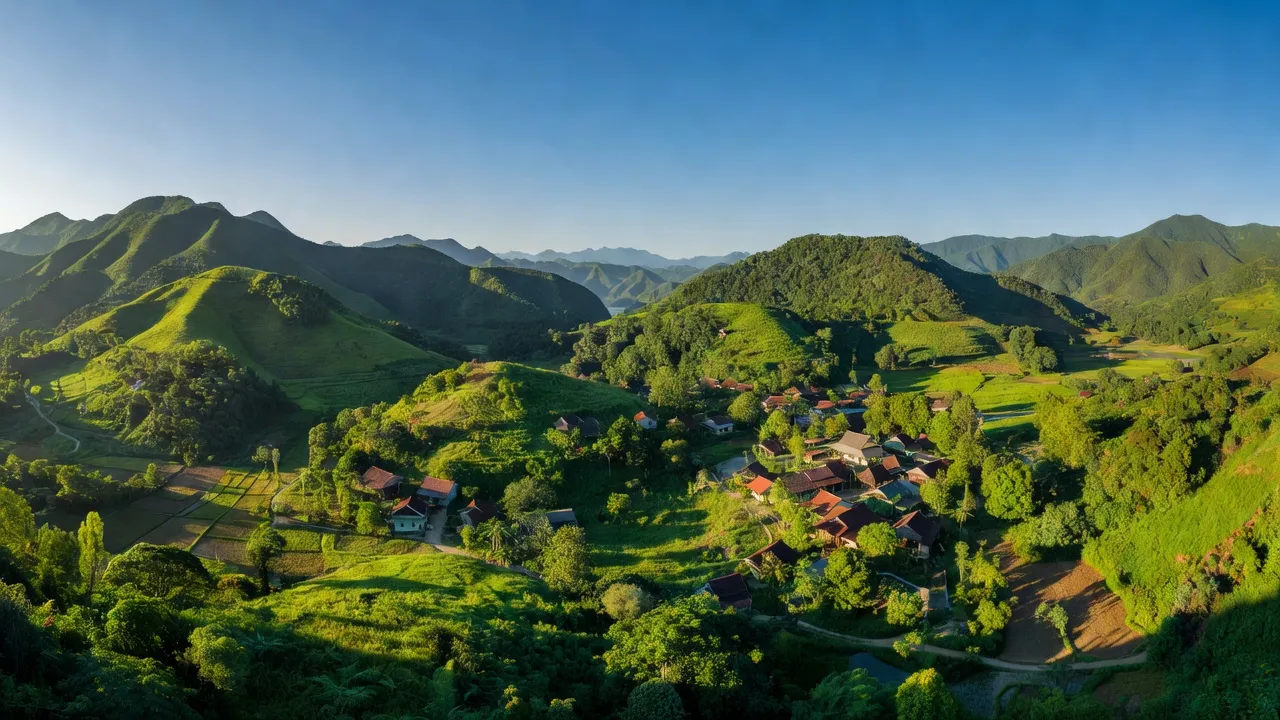 Khung cảnh huyện Đồng Xuân, Phú Yên với núi rừng xanh tươi, thể hiện vẻ đẹp thiên nhiên của địa phương.