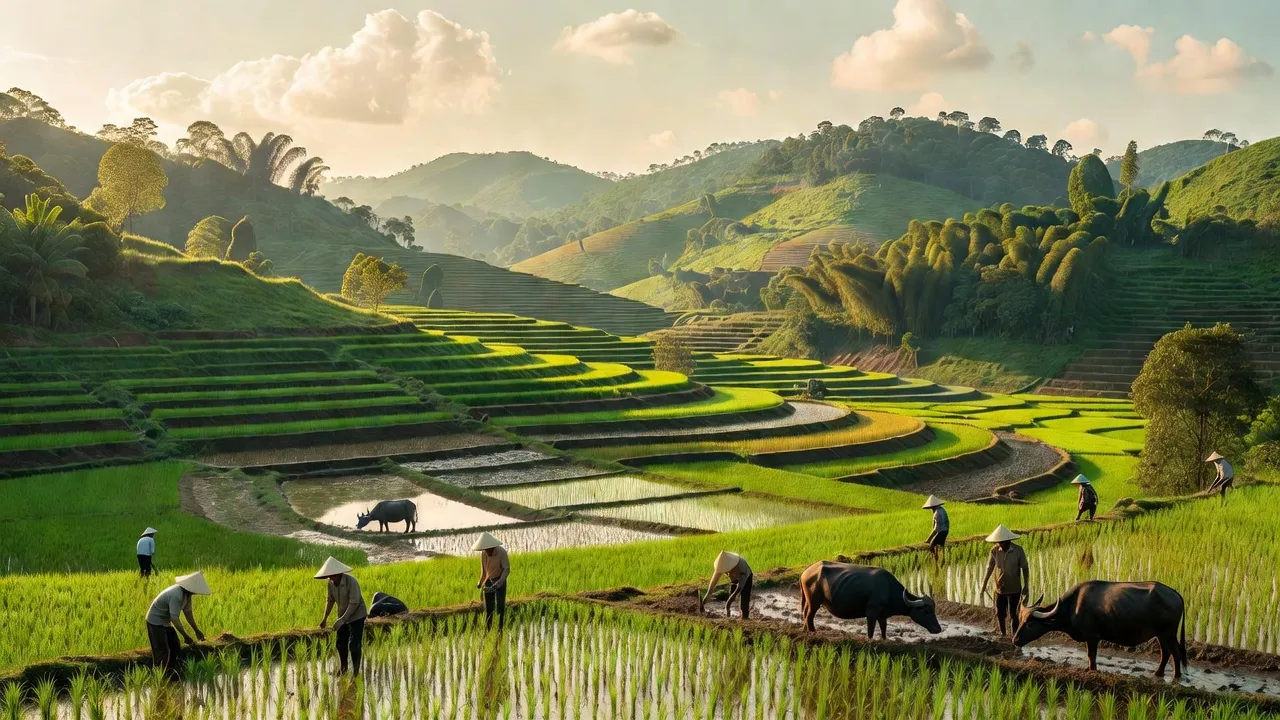 Khung cảnh Xã Xuân Lãnh, Huyện Đồng Xuân, Tỉnh Phú Yên, đồi núi và thung lũng xanh tươi.