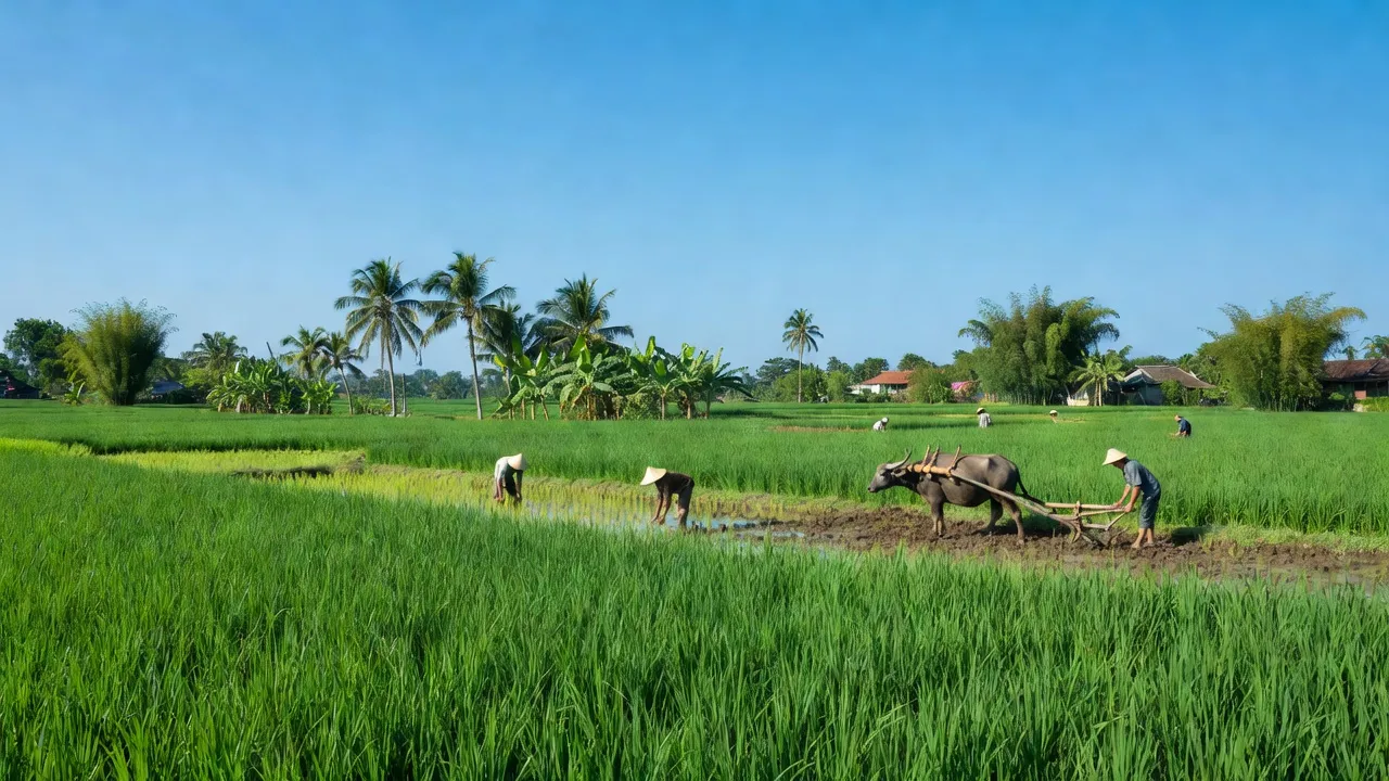 Cánh đồng xanh tươi tại xã Xuân Quang 3, huyện Đồng Xuân, tỉnh Phú Yên, Việt Nam.