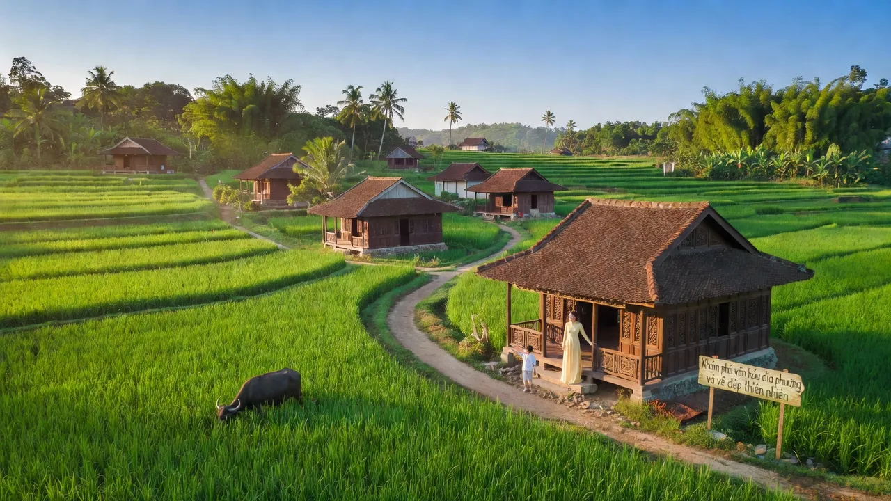 Khung cảnh Xã Hòa Thắng, Huyện Phú Hoà, Tỉnh Phú Yên với cảnh quan xanh tươi và nhà truyền thống.