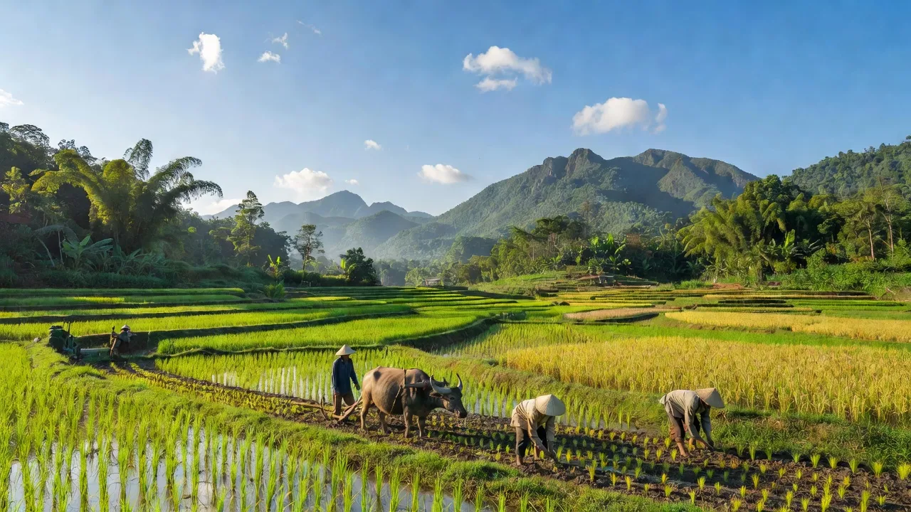 Khung cảnh xanh tươi của xã Phước Tân, huyện Sơn Hòa, tỉnh Phú Yên với nền trời sáng.