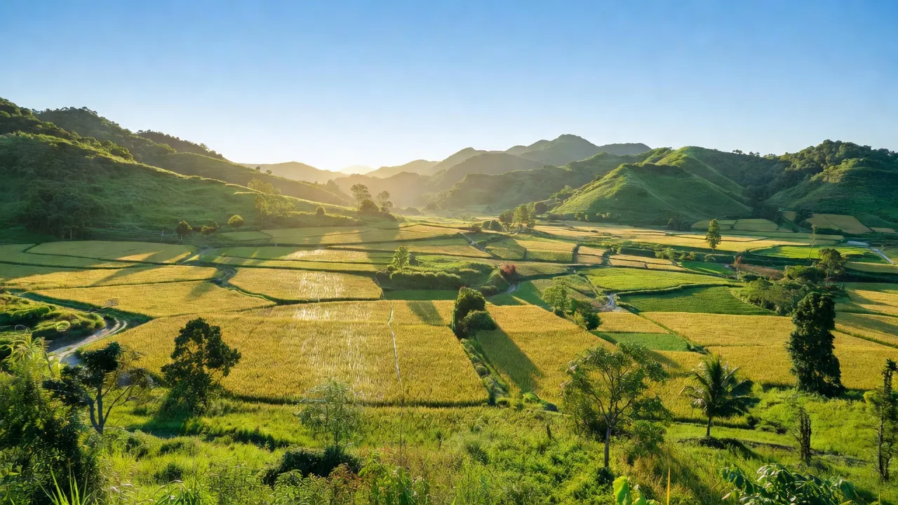 Khung cảnh xã Sơn Long, huyện Sơn Hòa, tỉnh Phú Yên với đồi núi xanh tươi và bầu trời trong.