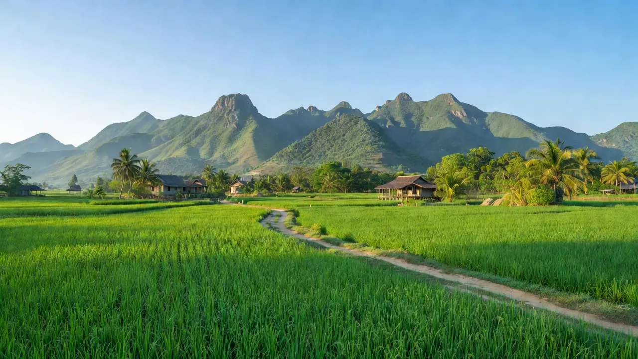 Cảnh đẹp xã Suối Bạc, huyện Sơn Hòa, Phú Yên với cánh đồng xanh và núi non hùng vĩ.