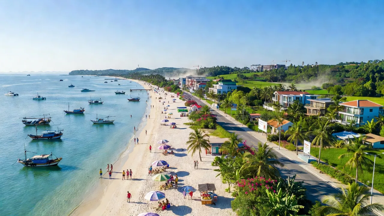Khung cảnh thị xã Sông Cầu đẹp mắt với bãi biển và cảnh vật xanh tươi tại Phú Yên.