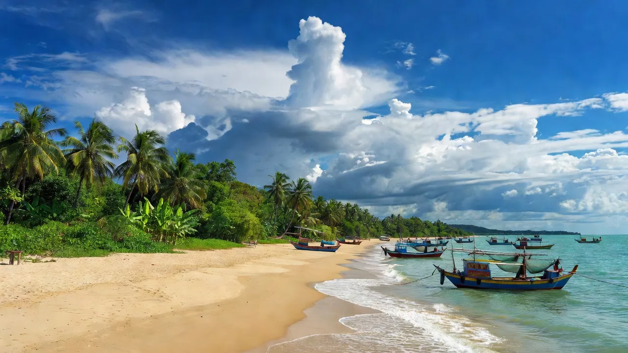 Khung cảnh Xã Xuân Cảnh, Thị xã Sông Cầu, Tỉnh Phú Yên với biển cả và cây xanh.