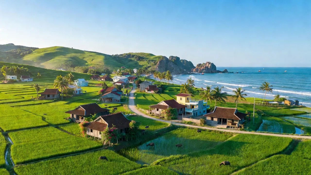 Xuân Thọ 2 in Sông Cầu, Phú Yên, with coastal scenery, greenery, and traditional houses.