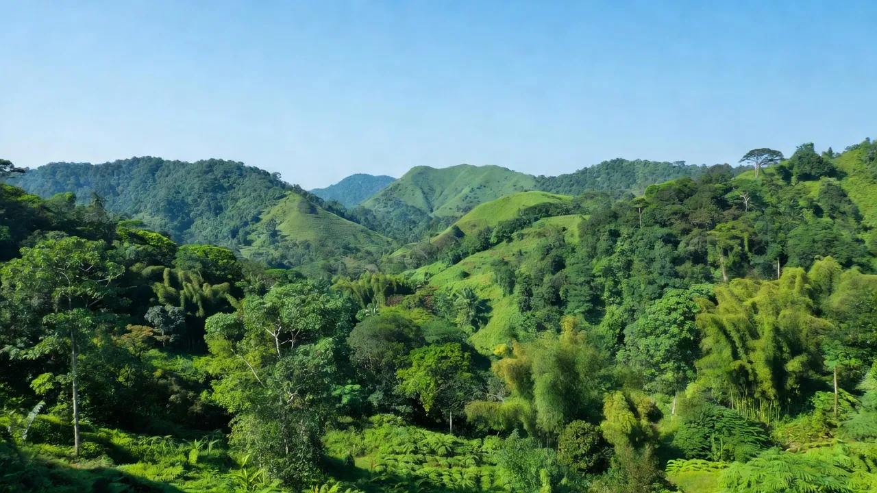 Khung cảnh thiên nhiên xã Ea Lâm, huyện Sông Hinh, tỉnh Phú Yên, đồi núi và khí hậu nhiệt đới.