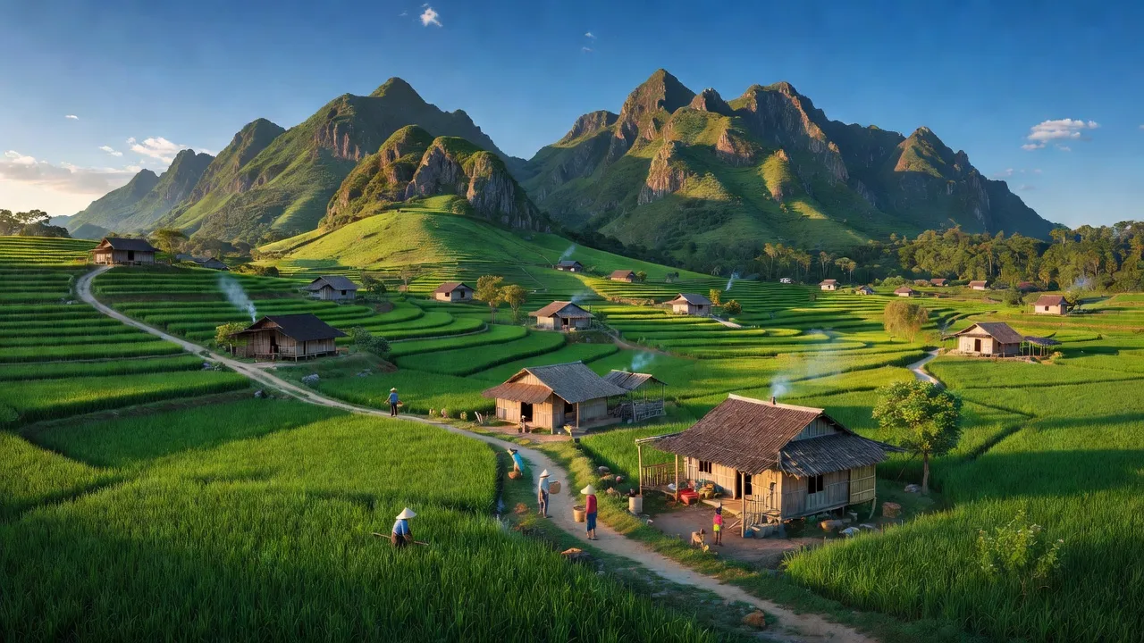 Cảnh quan xã Ealy, huyện Sông Hinh, Phú Yên với núi non và cuộc sống của người dân.