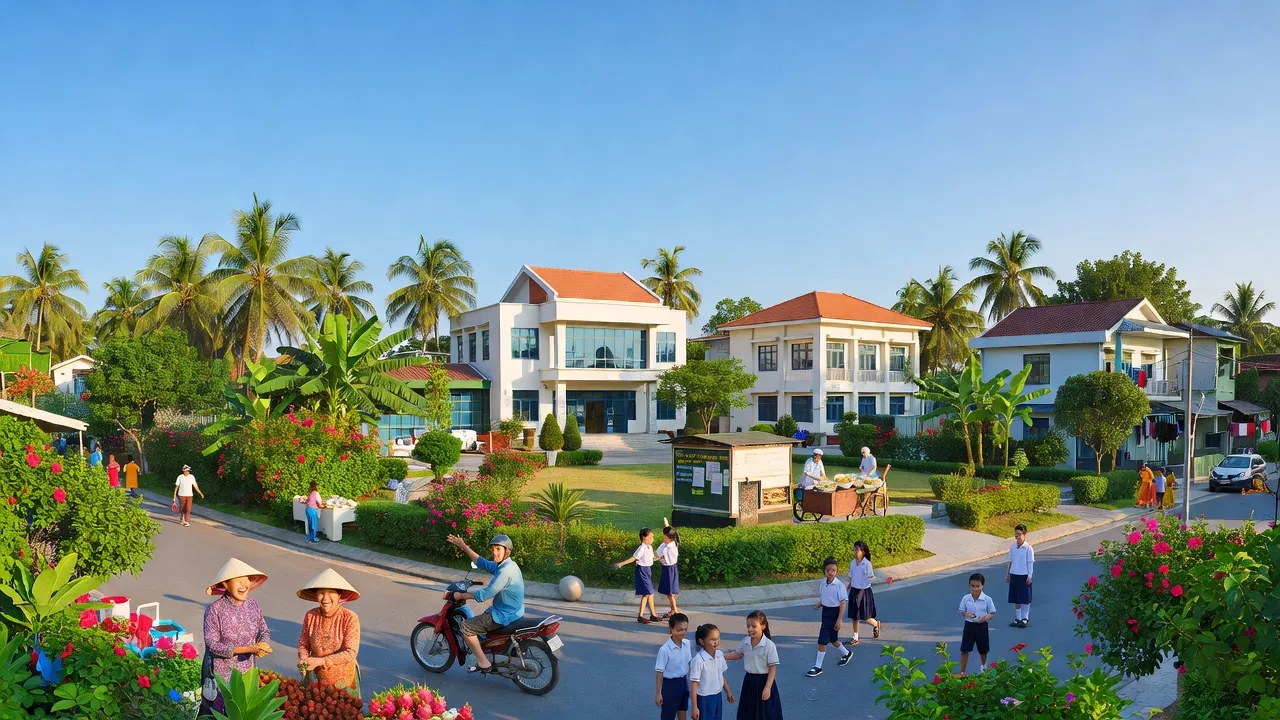 Thị trấn Phú Thứ, huyện Tây Hòa, tỉnh Phú Yên với cảnh quan đẹp, cây cối xanh tươi.