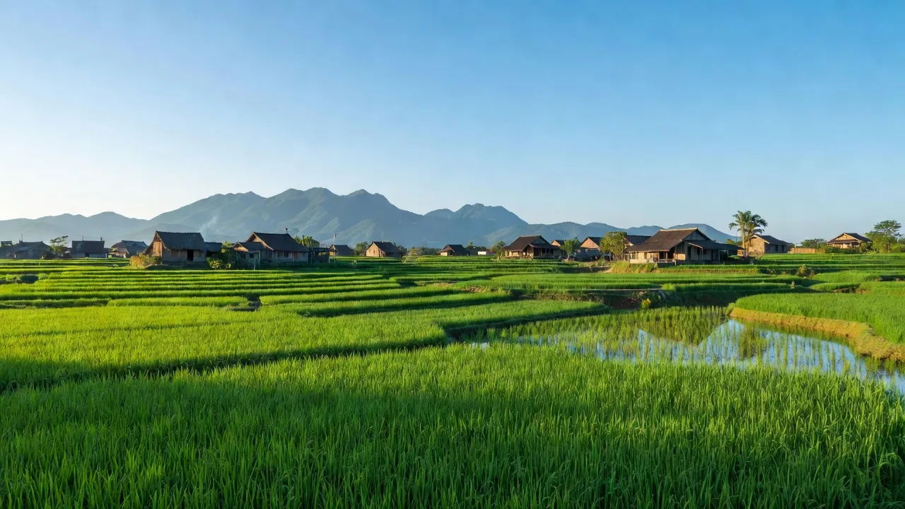 Quang cảnh bình yên xã An Dân, huyện Tuy An, tỉnh Phú Yên với ruộng bậc thang và nhà truyền thống.