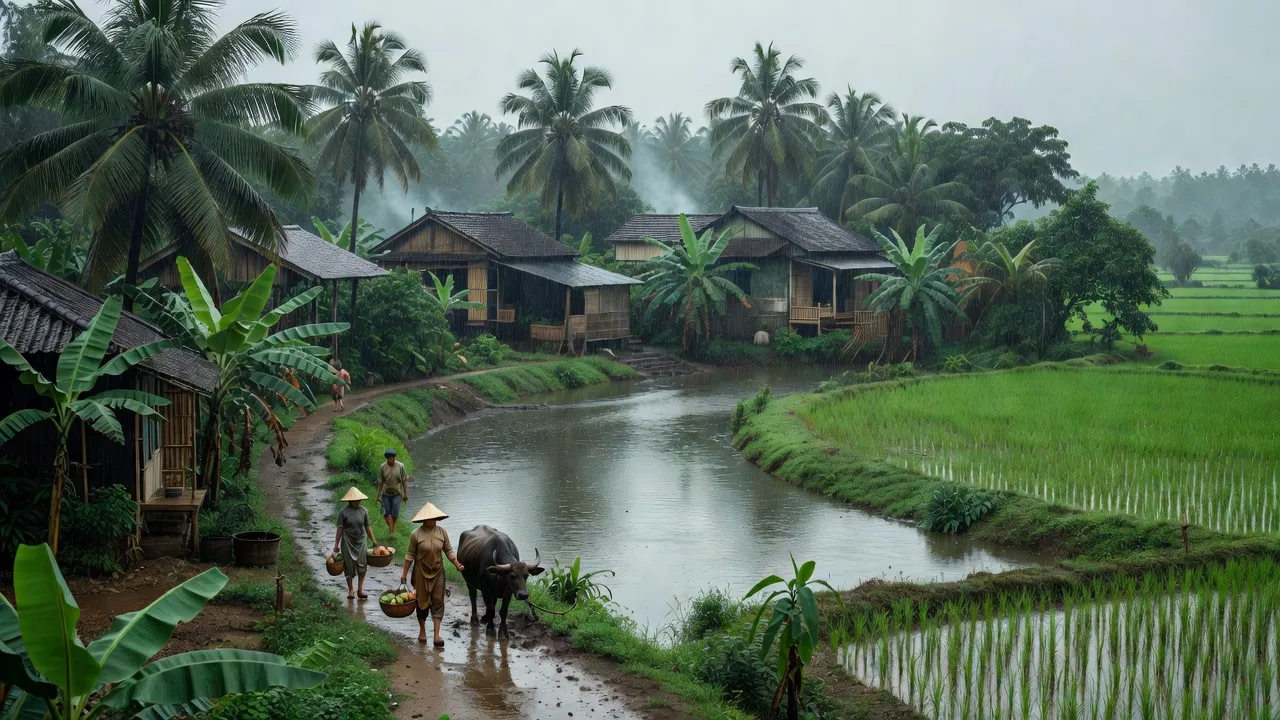 Cảnh đẹp Xã An Định, huyện Tuy An, tỉnh Phú Yên, với mưa lớn và thiên nhiên tươi đẹp.