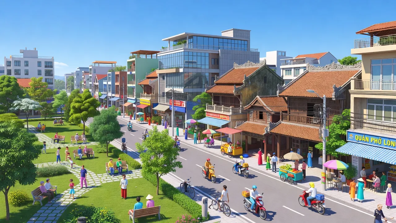 Khung cảnh phường Quảng Long, Thị xã Ba Đồn, Quảng Bình, thể hiện sự phát triển đô thị và đời sống người dân.