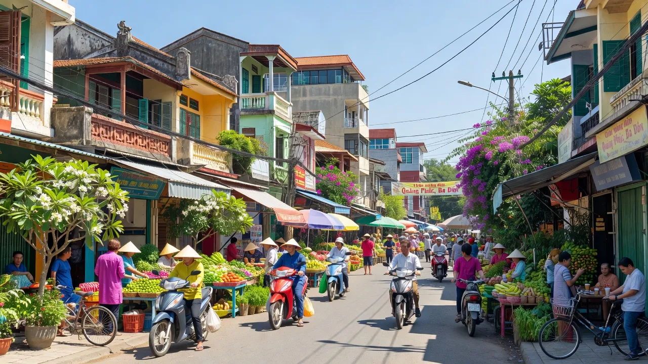 Quảng Phúc, Ba Đồn, Quảng Bình with traditional architecture, local life, and sunny weather.