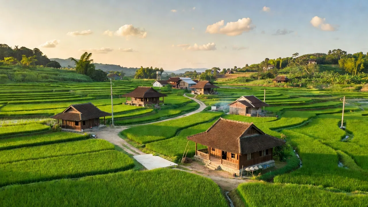 Quảng Tân, Thị xã Ba Đồn, tỉnh Quảng Bình, landscape with rice fields and traditional houses.