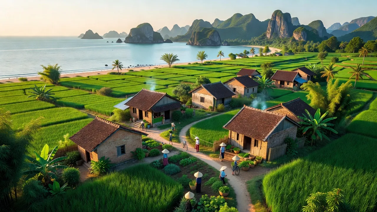 Khung cảnh xã Đại Trạch, huyện Bố Trạch, tỉnh Quảng Bình với thiên nhiên tươi đẹp và đường bờ biển.