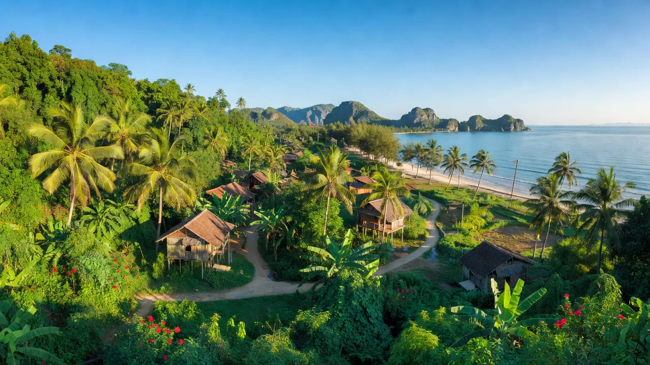 Khung cảnh Yên bình của xã Tân Trạch, huyện Bố Trạch, tỉnh Quảng Bình với thiên nhiên tươi đẹp.