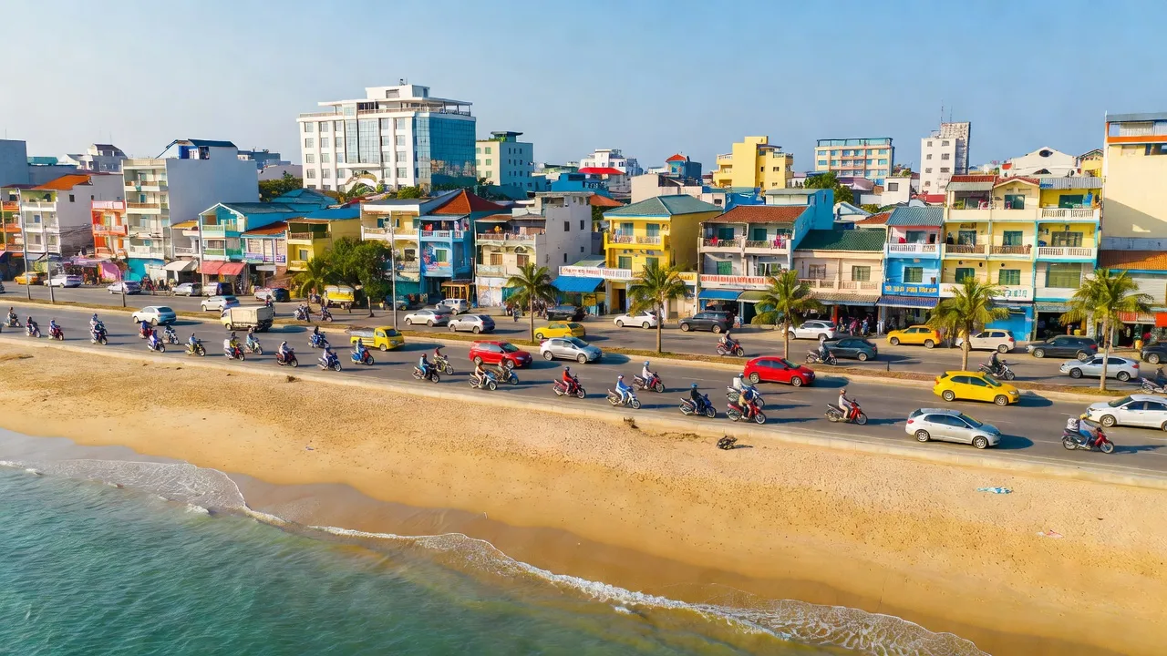 Phường Đồng Hải, thành phố Đồng Hới, Quảng Bình, với biển Đông và giao thông nhộn nhịp.