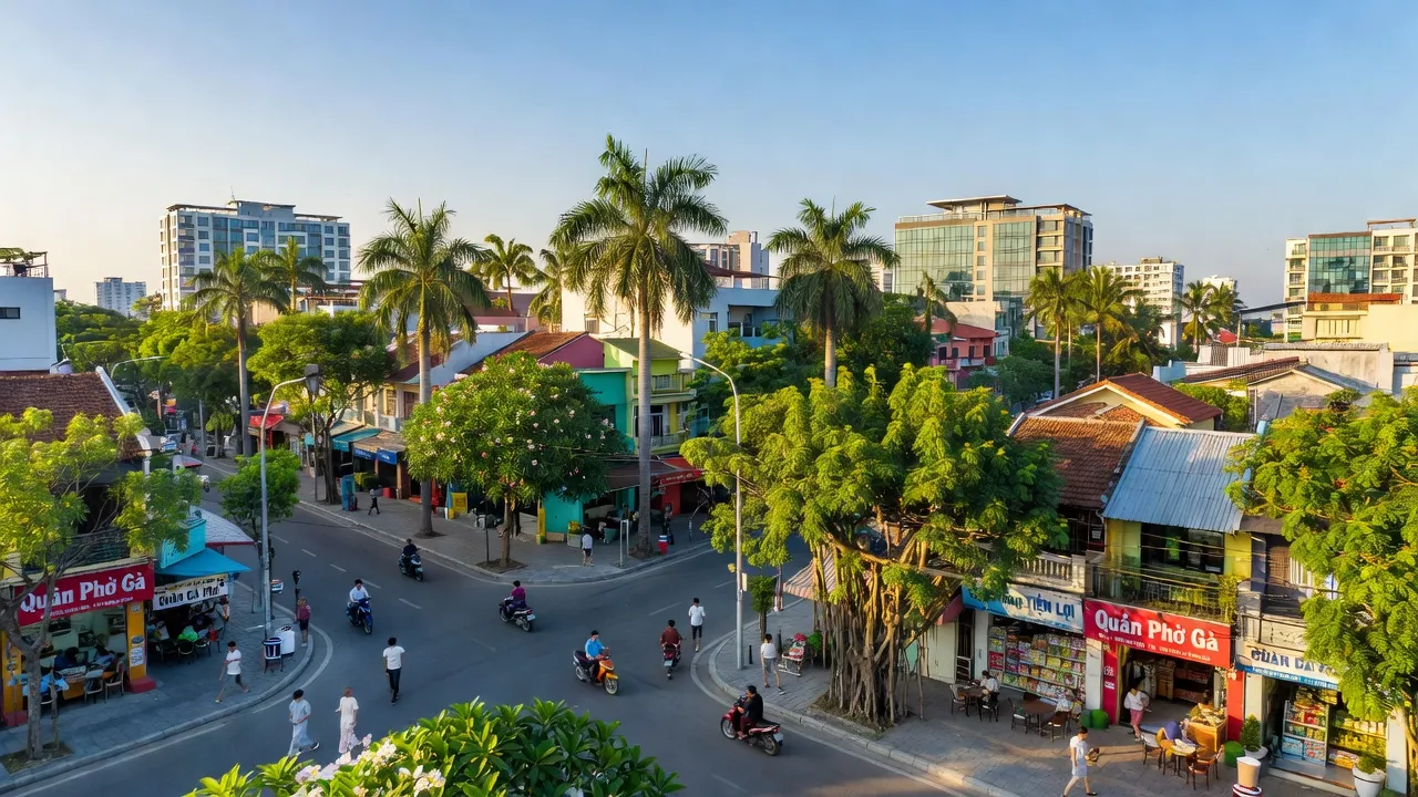 Quang cảnh Phường Nam Lý, Thành phố Đồng Hới, với cảnh quan đô thị và không gian xanh tươi.