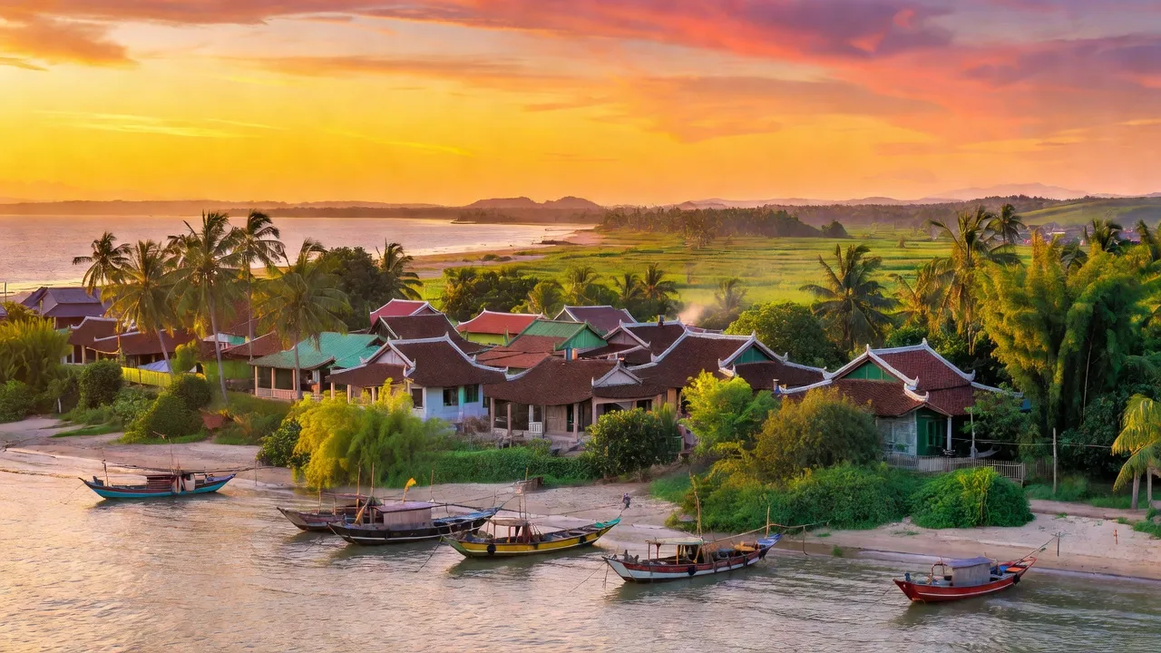 Bình cảnh làng Ngư Thủy Bắc, Lệ Thủy, Quảng Bình với biển Đông và cảnh quan tươi đẹp.