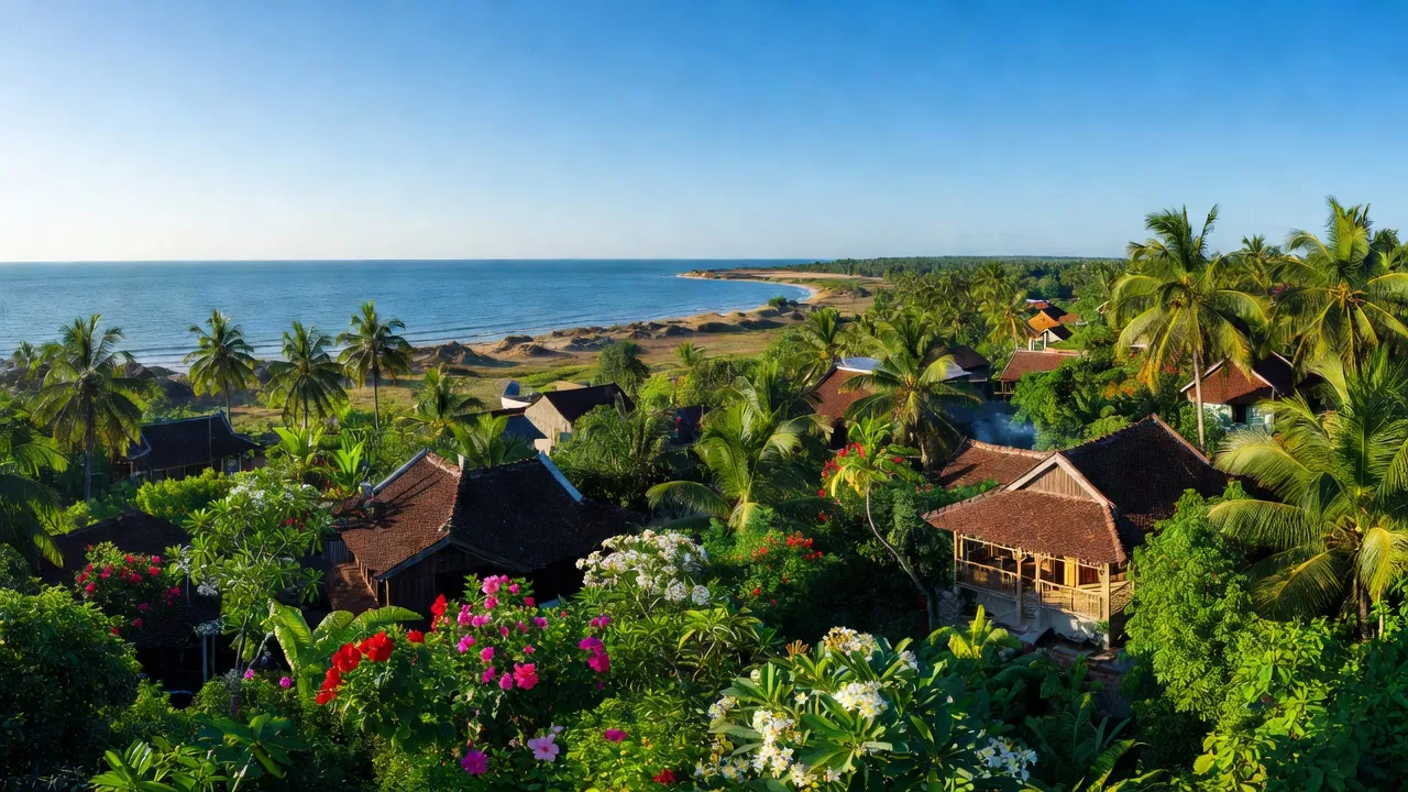 Cảnh đẹp xã Phú Thủy, huyện Lệ Thủy, tỉnh Quảng Bình với cây cối xanh tươi và khí hậu nhiệt đới.