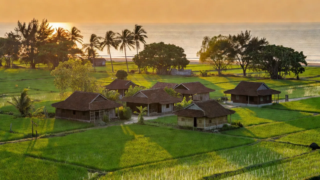 Nông thôn ven biển xã Thanh Thủy, huyện Lệ Thủy, Quảng Bình với cánh đồng xanh và cảnh quan yên bình.