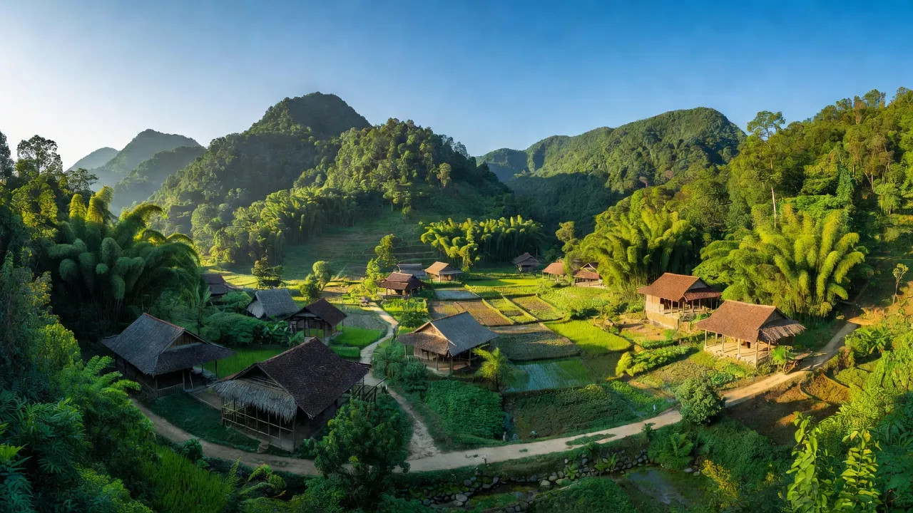 Quang cảnh xã Trung Hóa, huyện Minh Hóa, tỉnh Quảng Bình với núi rừng xanh tươi và không khí trong lành.