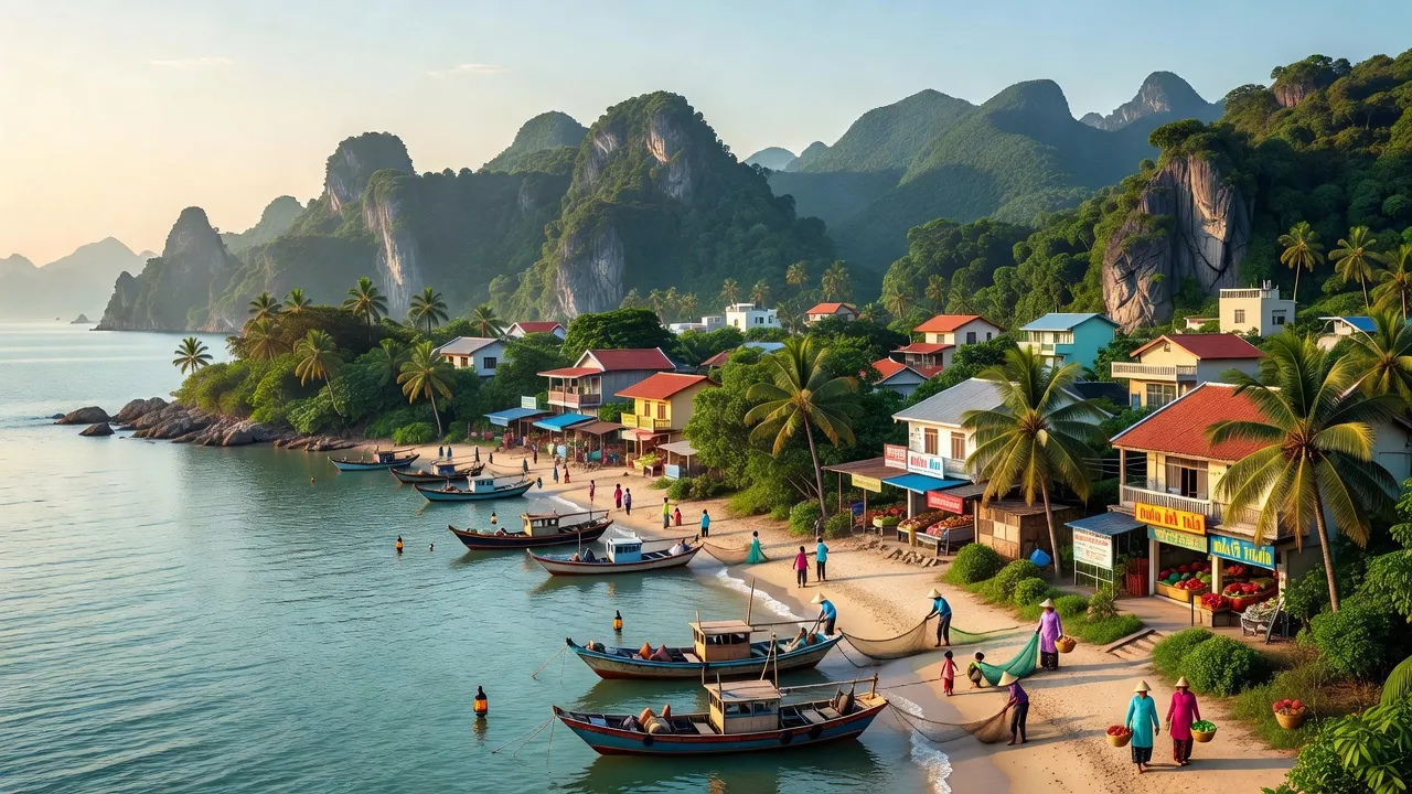 Cảnh quan Huyện Quảng Ninh, tỉnh Quảng Bình, biển, rừng, và nhịp sống địa phương.