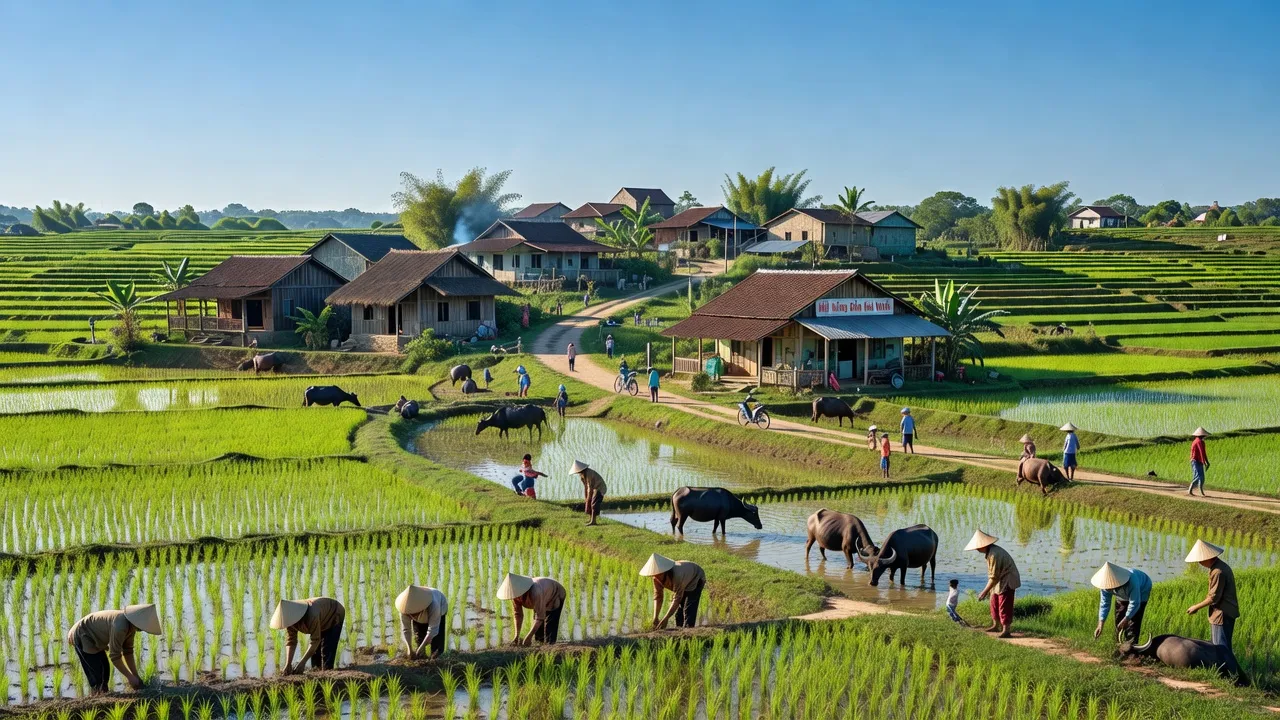 Hải Ninh village in Quảng Ninh district, Quảng Bình, showcasing rural life and green landscapes.