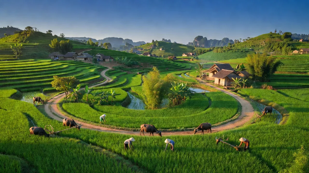 Khung cảnh thiên nhiên xã Trường Sơn, huyện Quảng Ninh, tỉnh Quảng Bình với đồi núi và thung lũng xanh tươi.