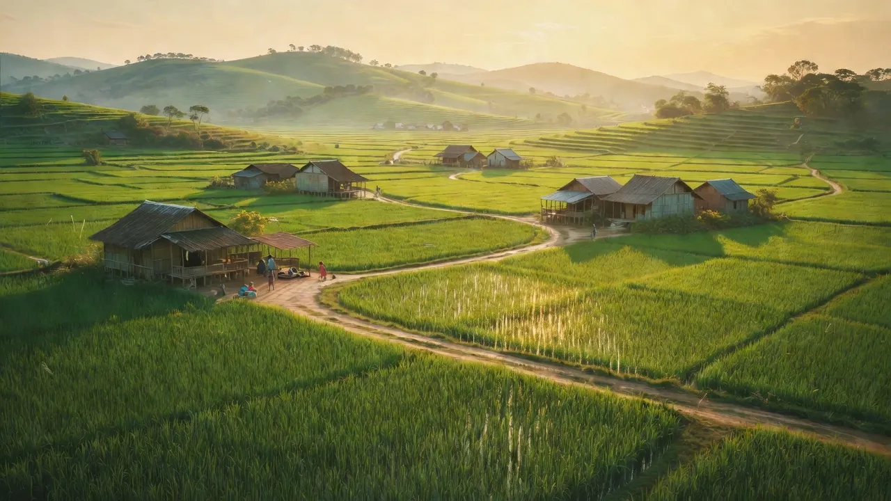 Cảnh sắc xã Xuân Ninh, huyện Quảng Ninh, tỉnh Quảng Bình với cánh đồng và hạ tầng giao thông.