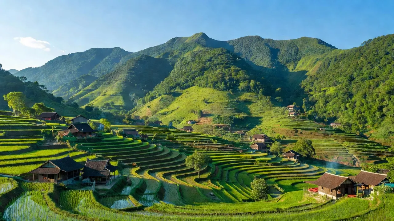 Cảnh quan núi non xã Cao Quảng, huyện Tuyên Hóa, tỉnh Quảng Bình với bầu trời trong xanh.