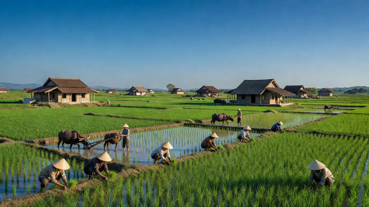 Khung cảnh yên bình tại xã Châu Hóa, huyện Tuyên Hóa, tỉnh Quảng Bình với cánh đồng xanh tươi.