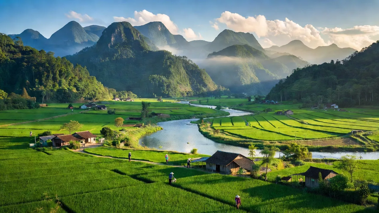 Xã Lâm Hóa, Tuyên Hóa, Quảng Bình với cảnh núi rừng và sông Danh thanh bình.