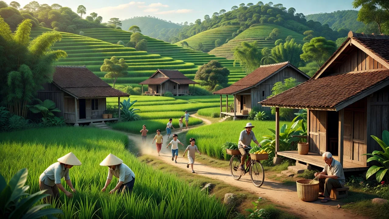 Xã Lê Hóa, huyện Tuyên Hóa, tỉnh Quảng Bình với cảnh quan thiên nhiên xanh tươi và cuộc sống cộng đồng.