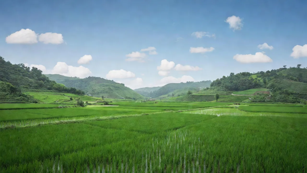 Phong Hóa, Tuyên Hóa, Quảng Bình: đồng ruộng xanh tươi, đồi núi, bầu trời trong xanh, cảnh sắc yên bình.