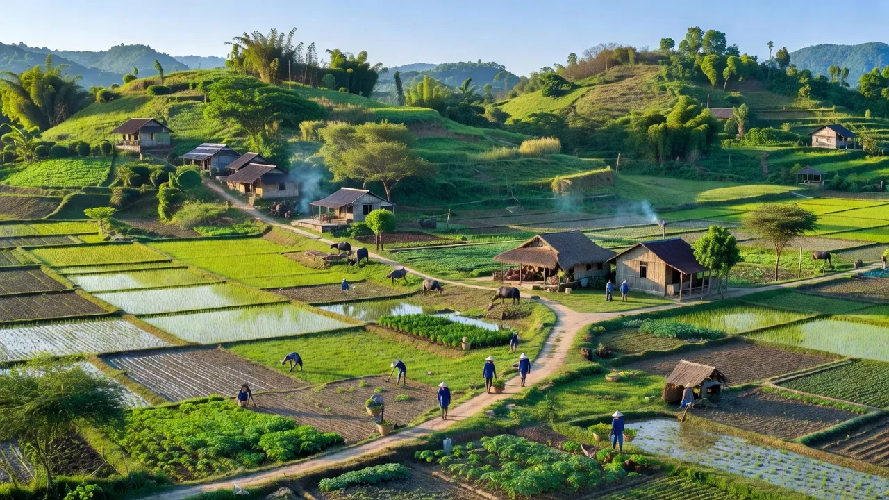 Cảnh đẹp xã Sơn Hóa, huyện Tuyên Hóa, tỉnh Quảng Bình với đồi núi, đồng bằng xanh tươi.