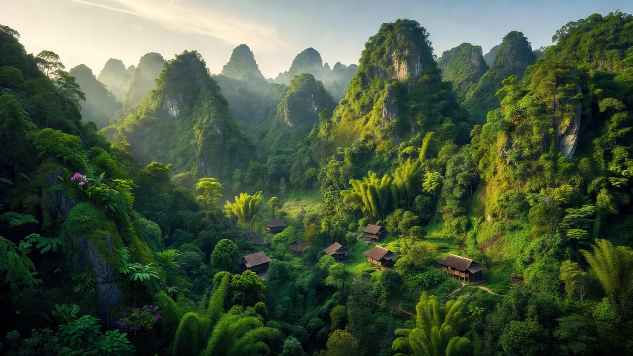 Khung cảnh núi đá vôi và rừng xanh ở xã Thanh Thạch, huyện Tuyên Hóa, tỉnh Quảng Bình.